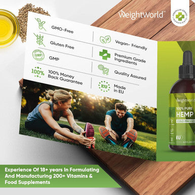 Weightworld Hemp Seed Oil - 60ml - Rich Source of Omega 3 6 9 - High-Strength Cold-Pressed Hemp Oil Drops - Natural & Vegan Hemp Oil for Humans - Multipurpose Organic Hemp Oil Supplement for Overall Health