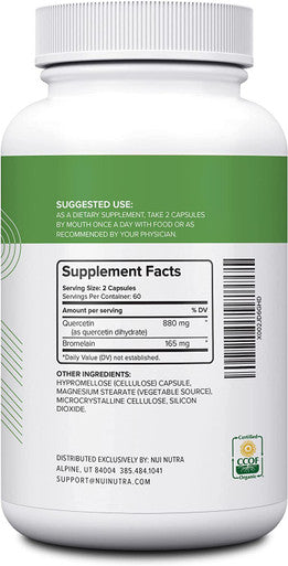Quercetin with Bromelain 1045mg | Cardiovascular Support |120 Capsules - Nui Nutra High Strength Quercetin Capsules 880mg/serving - Extra Strength Quercetin Supplement
