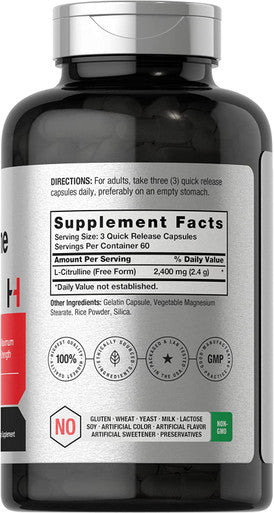 L Citrulline 2400 mg per Serving | 180 Capsules | Maximum Strength, Free Form Amino Acid | Non-GMO, Gluten Free L-Citrulline Supplement | by Horbaach