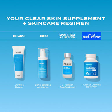 Murad Pure Skin Acne Supplements Clear Skin Support With Blend Of Vitamin A & B6 Zinc Amino Acids & Burdock Root Promotes Healthy Skin Oil Balance Gut Health & Stress Relief 60 Tablets