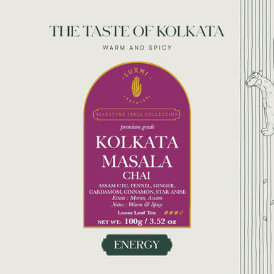 Luxmi Estates Kolkata Masala Chai | 100 gm | Signature India Collection | Assam CTC Tea | Black tea collection | Organic Strong tea | Antioxidants | Assam Valley tea | Fennel Ginger Tea Cardamom Cinnamon Star Anise