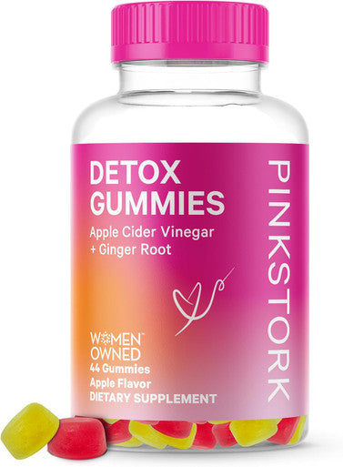 Pink Stork Detox Gummies ACV Gummies with Ginger to Support Detox and Debloat Metabolism Gut Health and Digestion Chewable Apple Cider Vinegar Gummies - 44 Count