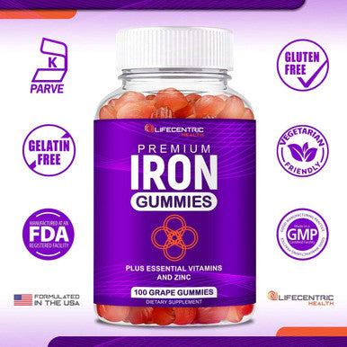 Lifecentrichealth Iron Gummies For Adults & Kids Biotin Zinc Vitamin B Folic Acid Gummies Vegan Gluten Blood Builder Anemia Supplements Tasty Energy Boosting Iron Supplement For Women & Men