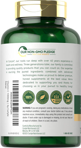 Carlyle Vitamin C 1000mg | Timed Release | 120 Vegetarian Caplets | with Rose HIPS | Non-GMO & Gluten Supplement