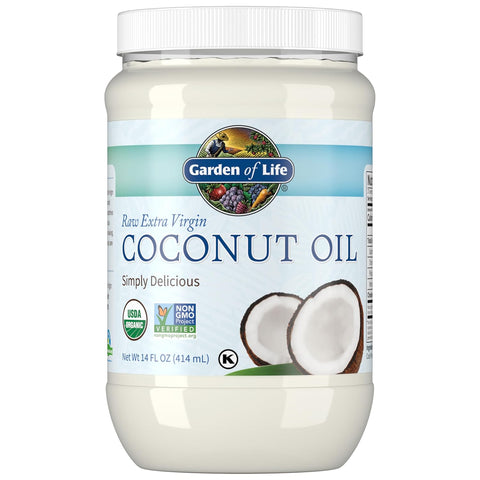 Garden of Life Coconut Oil for Hair, Skin, Cooking - Raw Extra Virgin Organic Coconut Oil, 57 Servings - Pure Unrefined Cold Pressed Oil with MCTs for Body Care or Baking, Aceite de Coco Organico
