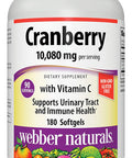 Webber Naturals Cranberry Supplement with Vitamin C 10080 mg of Cranberries and 180 mg of Vitamin C per Serving 180 Softgels NonGMO Gluten Sugar Supports Urinary Tract and Immune Health