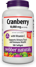 Webber Naturals Cranberry Supplement with Vitamin C 10080 mg of Cranberries and 180 mg of Vitamin C per Serving 180 Softgels NonGMO Gluten Sugar Supports Urinary Tract and Immune Health