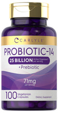 Carlyle Probiotics 25 Billion Cfu | With Prebiotics | 100 Capsules | Vegetarian, Non-Gmo, & Gluten Free Supplement | For Men & Wo