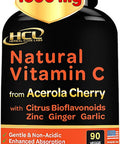 Hcl Herbal Code Labs Natural Vitamin C From Organic Acerola Cherry - High Absorption - With Garlic Ginger & Citrus Bioflavonoids - Immune System & Collagen Booster - Anti Aging Skin Vitamins