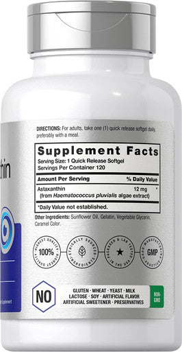Astaxanthin 12mg | 120 Softgels | Triple Strength | Non-GMO & Gluten Free | by Horbaach