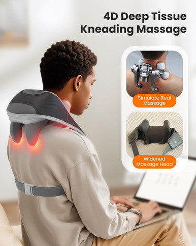 Cili Cordless Neck Massager With Heat, 4D Shiatsu Neck Shoulder Massager Deep Tissue Neck Back Massager Pillow, Wider Massage Head & More Heating Area, For Dad Mom