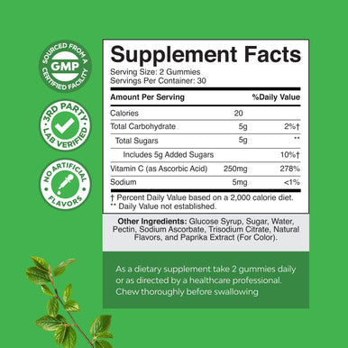 Chewable Vitamin C Gummies for Adults Halal Vitamin C Immune Support Gummies - Ascorbic Acid Natural Vitamin C Gummy Immune Booster for Adults and Natural Cold Remedy Gummy Vitamin C Vitamins