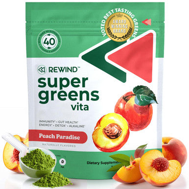 Rewind Best Tasting Super Greens Powder with 40+ Superfoods ÃƒÂ¢Ã¢â€šÂ¬Ã¢â‚¬Å“ Delicious Daily Green Powder with Vitamin B12 Zinc Vitamin C Magnesium & Calcium ÃƒÂ¢Ã¢â€šÂ¬Ã¢â‚¬Å“ Green Juice Superfood Mix - Peach Flavor