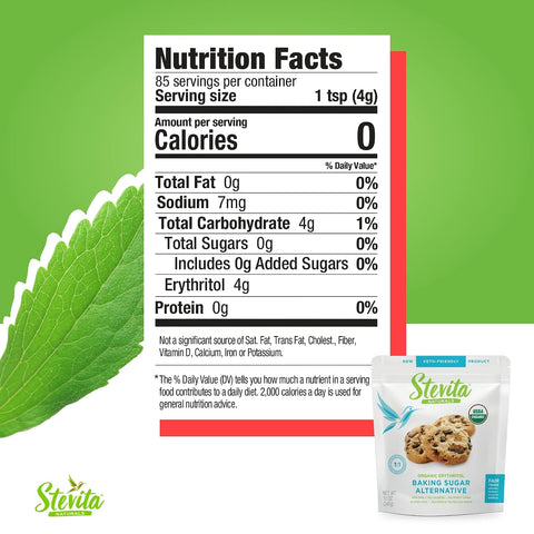 Stevita Organic Erythritol BakeItBetter Pouch 12 oz Baking Sugar Alternative with Stevia & Erythritol No Calories USDA Organic NonGMO Vegan Keto Paleo Gluten