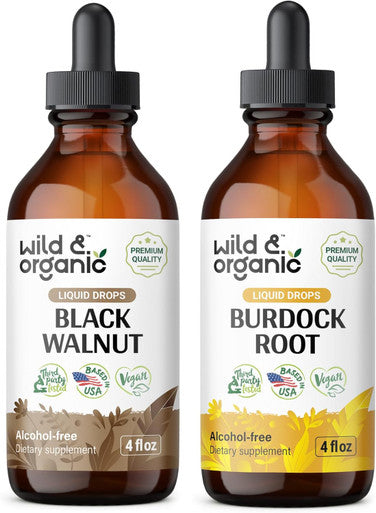 Wild & Organic Black Walnut Tincture 4 Fl Oz & Burdock Root Tincture 4 Fl Oz