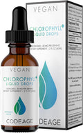 Codeage Chlorophyll Liquid Drops Supplement - Vegan Chlorophyll 50 mg per Serving Liquid Chlorophyll Water Organic Peppermint Flavor Clorofila Drink - Non-GMO Gluten- Vegan - 2 fl oz
