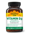 Country Life Vitamin D3 Non-Fish 1000 Iu 200 Softgels Certified Gluten Free
