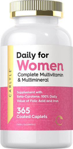 WomenA's Multivitamin | 365 Caplets | Vitamin and Mineral Supplement | with Iron | Non-GMO, Gluten Free | by Carlyle