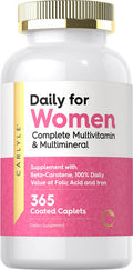 WomenÃƒâ€šÃ¢â‚¬â„¢s Multivitamin | 365 Caplets | Vitamin and Mineral Supplement | with Iron | Non-GMO, Gluten Free | by Carlyle
