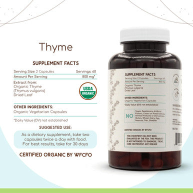Thyme Usda Organic 120 Capsules | Natural Herbal Supplement | Certified Organic Vegetarian Capsules And Organic Thyme (Thymus Vul