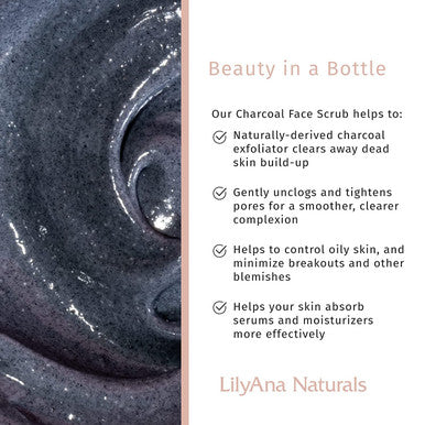 LilyAna Naturals Charcoal Face Scrub 3 Oz and Vitamin C Serum 1 Oz Bundle AntiAging Facial Exfoliator and Face Serum with Hyaluronic Acid and Vitamin E Anti Aging Serum for Women and Men
