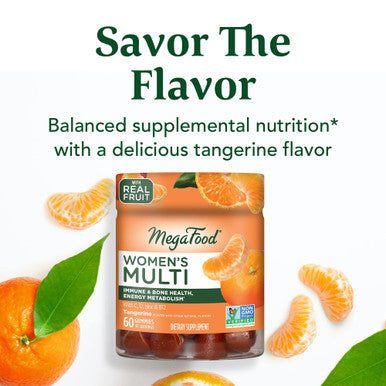 MegaFood Women'S Multi - Multivitamin For Women - Gummy Vitamins - Vitamin C Vitamin D Zinc Vitamin B12 & Choline - Immune Support & Bone Health - Tangerine - 60 Gummies (30 Servings)