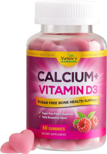Calcium with Vitamin D3 Sugar Free Gummies - Supports Bone Health & Teeth - Highly Concentrated Calcium & Vitamin D Gummy Chew Supplement - Natural, Non-GMO, & Gluten Free - Women & Men - 60 Gummies