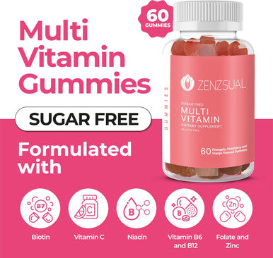 Zenzsual Multivitamin Gummies ÃƒÂ¢Ã¢â€šÂ¬Ã¢â‚¬Å“ Adult Dietary Supplement With Vitamin C, Biotin, Zinc - Tasty, Sugar-Free, Gelatin-Immune Support Gummies For Daily Wellness (60 Flavored Gummies)