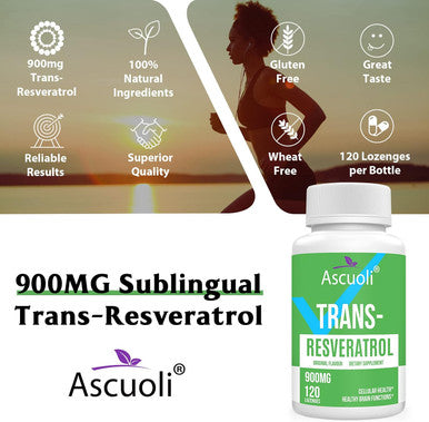 Ascuoli Sublingual Trans-Resveratrol Purity 99%, 3-In-1 Advanced Formula Resveratrol Supplement For Boost Nad+, Immune & Energy Support, Anti-Aging, Skin & Overall Health, 240 Lozenge (240-Day Supply)