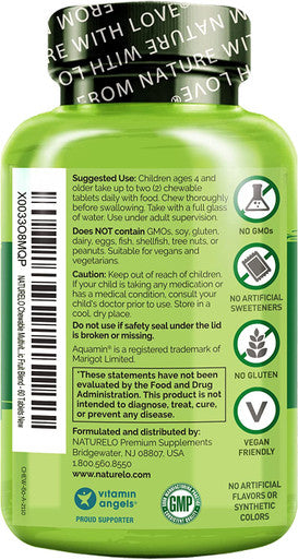 NATURELO Chewable Vitamin for Kids Ãƒâ€šÃ¢â‚¬â€œ Multivitamin with Whole Food Organic Fruit Blend - 60 Tablets for Children