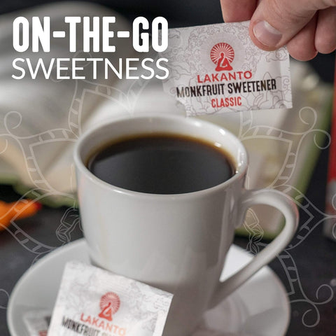 Lakanto Classic Monk Fruit Sweetener Packets - White Sugar Replacement, Zero Net Carbs, Zero Glycemic, Zero Calorie, Sweeten on the Go, Coffee, Lemonade, Other Drinks, Desserts (Classic, 30 Count)- Pack of 2