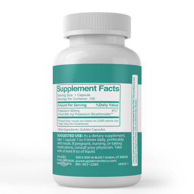 PURE Potassium Bicarbonate (100 Capsules) Always Pure