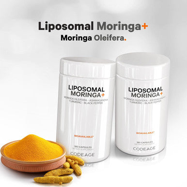 Codeage Liposomal Moringa+ Supplement 400mg Moringa 50:1 Extract - 20000mg Moringa Oleifera Leaf Equivalent - Turmeric Ashwagandha Black Pepper 3-Month Supply Vegan Moringa Powder - 180 Capsules
