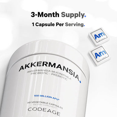 Codeage Akkermansia Muciniphila Probiotic Supplement - 3-Month Supply of Akkermansia Probiotic & Chicory Inulin - Daily Synbiotic Probiotic Chicory Root - 100 Million AFUs - Gluten- - 90 Capsules