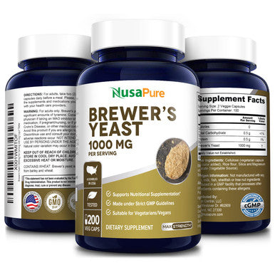 NusaPure Brewers Yeast 1000mg 200 Vegetarian Caps (Non-GMO & Gluten-Free)