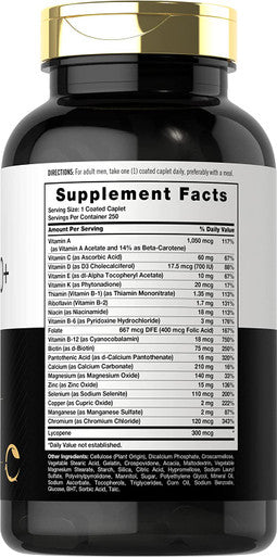 Carlyle Multivitamin for Men 50 Plus | 250 Caplets | with B Vitamins, Vitamin D, Magnesium & Zinc | Gluten Free Supplement