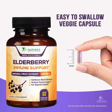 Sambucus Black Elderberry Immune Support - 100% Black Elderberry Fruit Extract - Non-GMO, Gluten Free, Natural Vegan, Sambucus Extract, Antioxidant, Nature's Non-GMO Supplement - 60 Capsules
