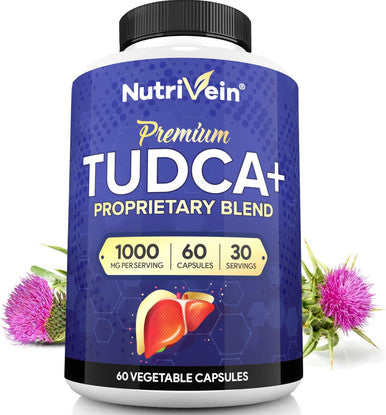 Nutrivein Tudca+ Liver Support Supplement 1000Mg - Liver Detox And Cleanse For Liver Health - 30 Day Supply (60 Capsules, Two Daily)