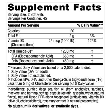 Nordic Naturals Ultimate Omega-D3 Lemon Flavor 1280 mg Omega-3 + 1000 IU Vitamin D3-90 Soft Gels Omega-3 Fish Oil - EPA and DHA - Promotes Brain Heart Joint and Immune Health 45 Servings