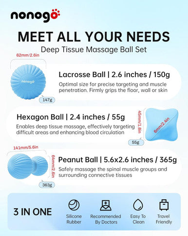 Nonogo Massage Lacrosse Ball Set For Myofascial Release, Trigger Point Therapy, Deep Tissue Massage, Muscle Relief For Back, Neck, Shoulder, Foot Pain