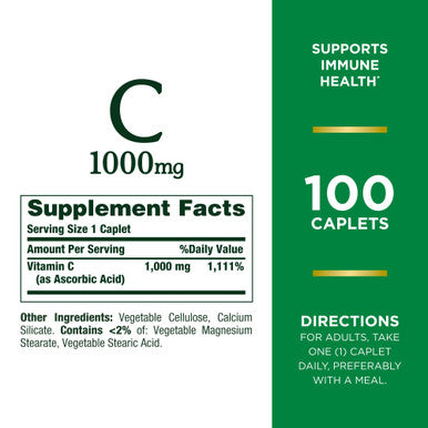 Nature's Bounty Vitamin C 1000Mg Immune Support Supplement Powerful Antioxidant 1 Pack 100 Caplets