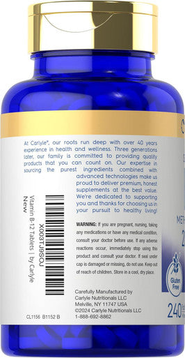 Carlyle Vitamin B-12 | 2000mcg | 240 Fast Dissolve Tablets | Methylcobalamin | Natural Berry Flavor | Vegetarian Non-GMO & Gluten Sublingual Supplement