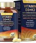 9in1 Magnesium Glycinate 500mg + Vitamin D3 5000 IU and K2 Complex High Absorption Healthy Stress Sleep Muscle Function Bone Health and Energy Supports NonGMO GlutenFree 120 Softgels