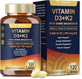 9in1 Magnesium Glycinate 500mg + Vitamin D3 5000 IU and K2 Complex High Absorption Healthy Stress Sleep Muscle Function Bone Health and Energy Supports NonGMO GlutenFree 120 Softgels