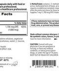 Klaire Labs L-Methylfolate - 1000 mcg Folate Highly Bioavailable, Hypoallergenic 1000 Micrograms (1 Milligram) Metafolin L-5-MTHF (60 Capsules)