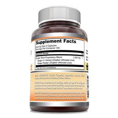 Amazing Formulas Ginger Root 4:1 Supplement | 1500 Mg Per Serving | 200 Capsules Supplement | Non-Gmo | Gluten Free | Made In Usa