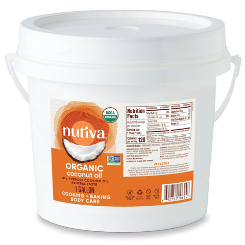 Nutiva Organic Steam-Refined Coconut Oil, 54 Fl Oz, USDA Organic, Non-GMO, Vegan, Keto, Paleo, Neutral Flavor and Aroma for Cooking & Natural Moisturizer for Skin and Hair
