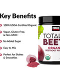 Force Factor Total Beets Organic Beetroot Powder, Beet Root Powder Superfood to Boost Daily Nutrition, USDA Organic, Vegan, Gluten-Free, and Non-GMO Beet Supplement, Unflavored, 90 Servings
