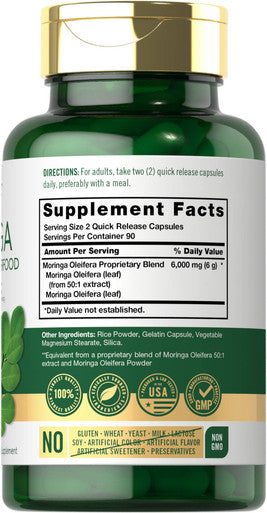 Carlyle Moringa Oleifera | 180 Capsules | Non-Gmo And Gluten Free Supplement | Complete Green Superfood | From Moringa Leaf Powde