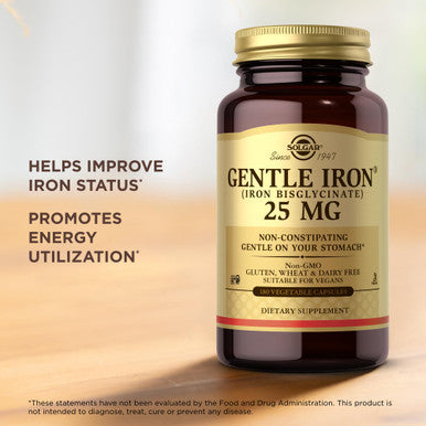 Solgar Gentle Iron 25 Mg (Iron Bisglycinate) 180 Vegetable Capsules